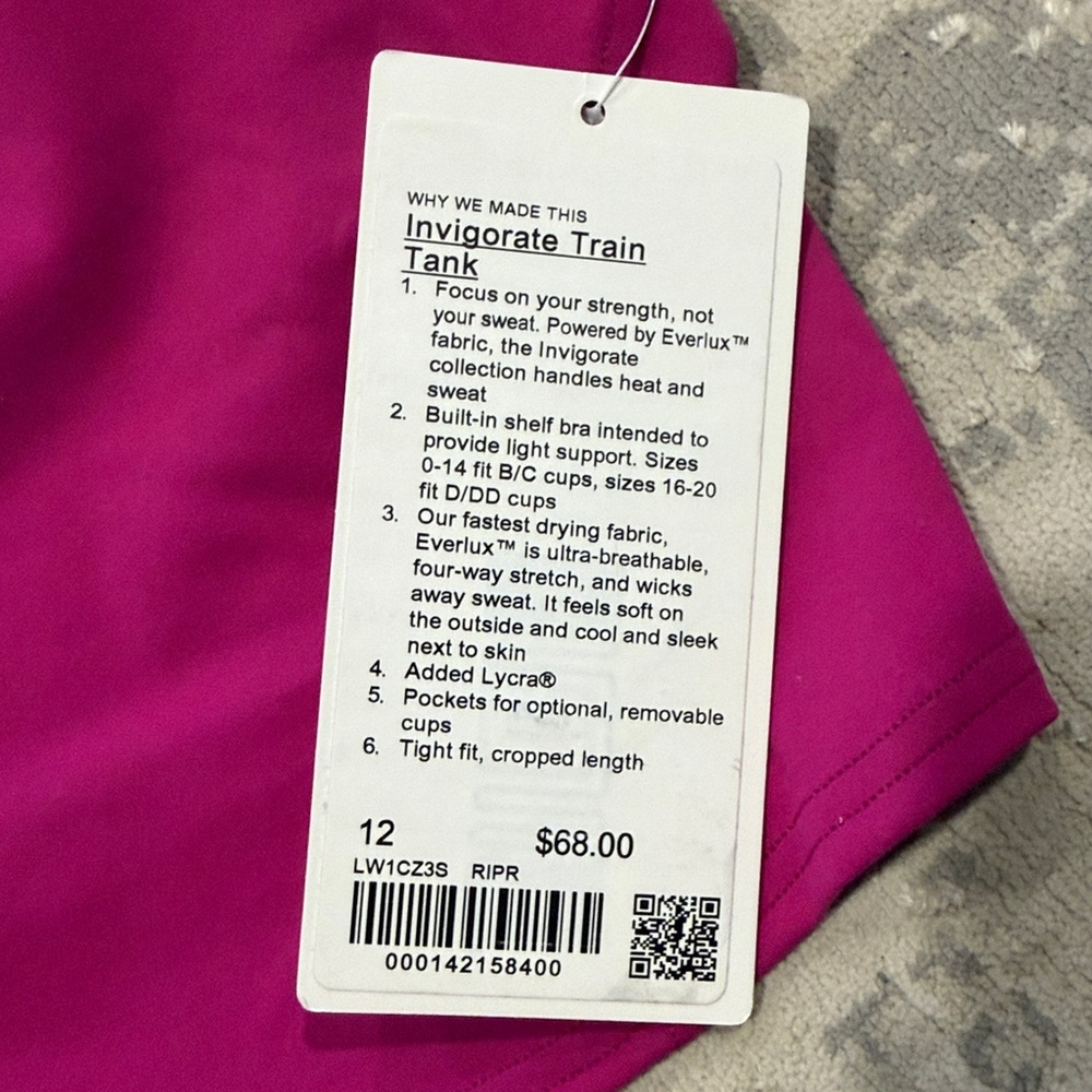 Lululemon Invigorate Train Tank Size 12 Ripened Raspberry - Picture 2 of 3